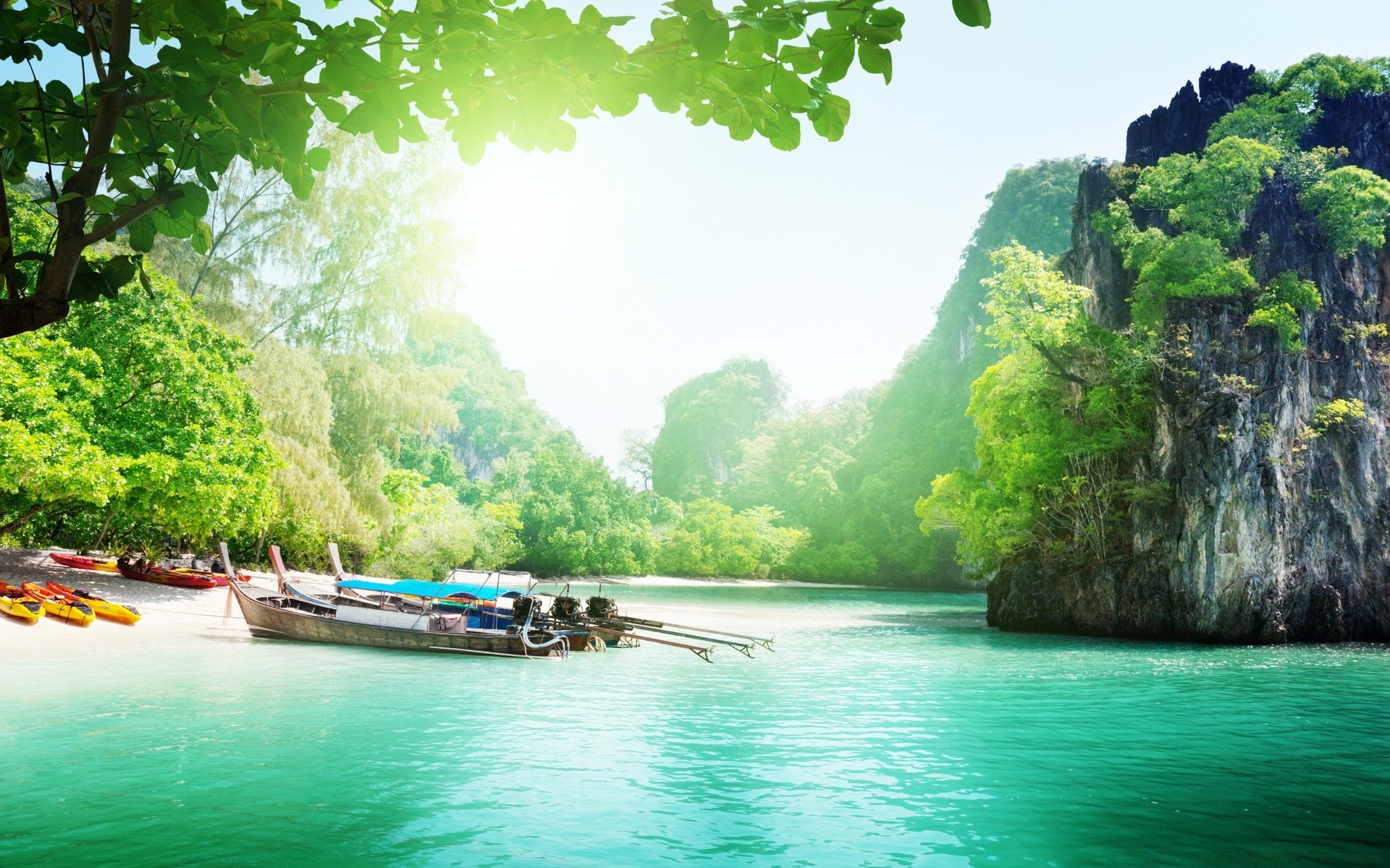 insel wasser tropisch reisen natur lagune sommer boot paradies baum insel urlaub idylle holz tourismus exotisch fluss landschaft schön türkis urlaub