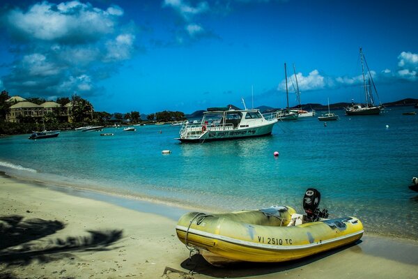 Blue water and a white ship