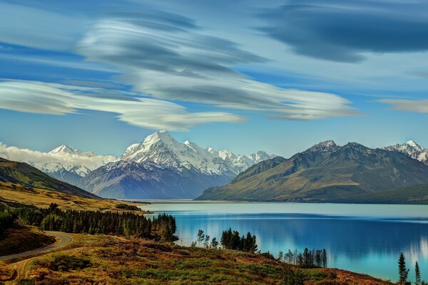 Mountains with snow, the ocean - all this is the best landscape