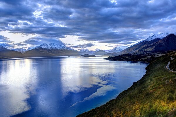 Landscape of a lake surrounded by islands