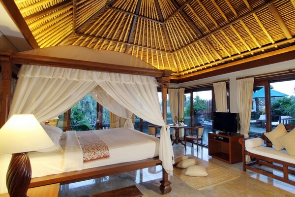 Interior room of the hotel in Balinese style