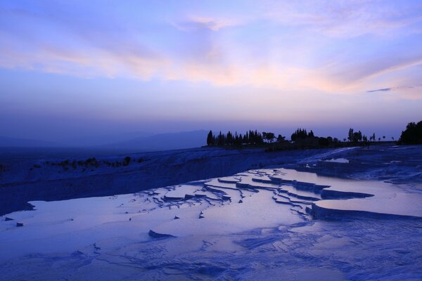 Purple sky and snow