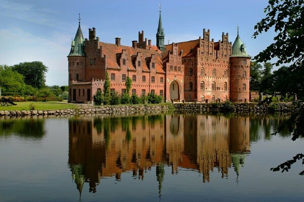 A castle surrounded by water and forest