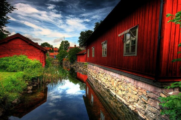 Wooden house stream water