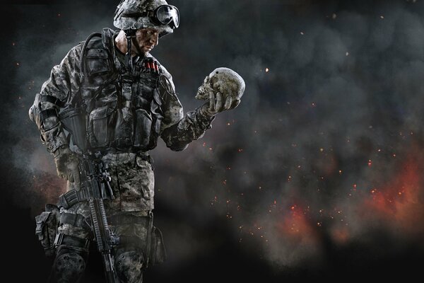 Солдат warface с винтовкой и черепом
